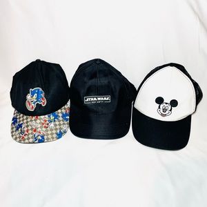Set of 3 Themed Hats. Star Wars, Mickey Mouse and Sonic the Hedgehog Caps